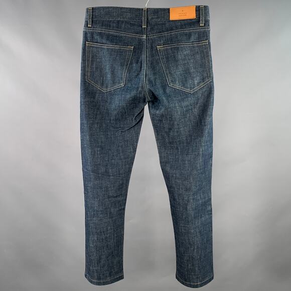 GUCCI Size 28 Blue Contrast Stitch Cotton Straight Button Fly Jeans - Picture 2 of 5